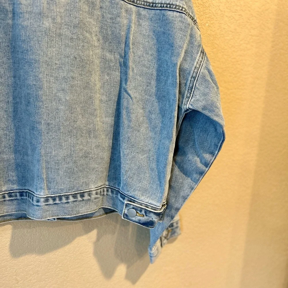 DAVI & DANI NWT Light Blue Cropped Denim Jacket with Sheer Embellishments Size S - Picture 11 of 13